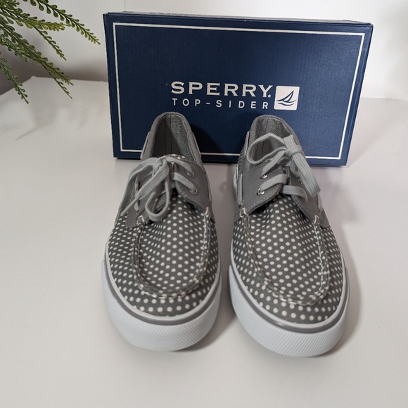 NIB Sperry Women's Top sider Gray & White Polka Dots Size 9 - Picture 4 of 9